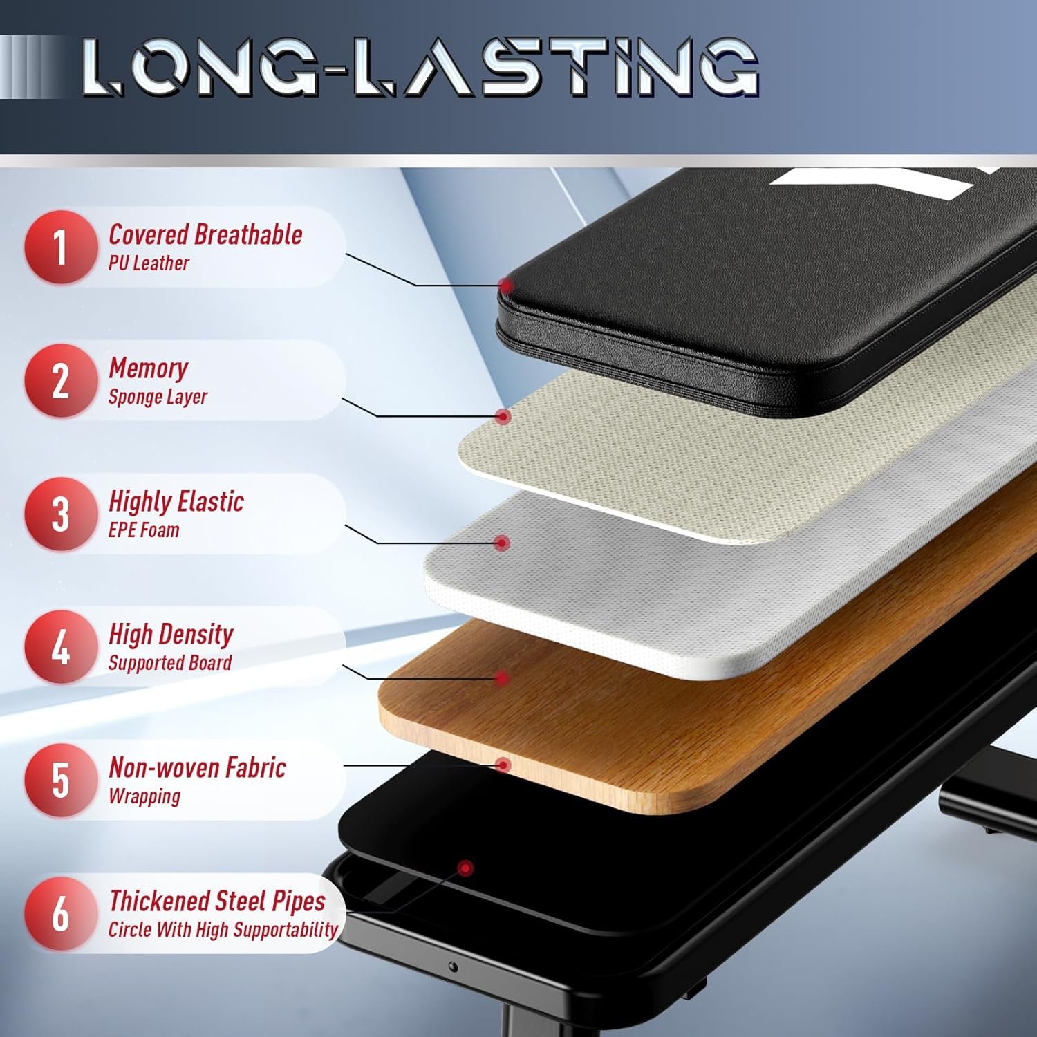 YAMO Banc plat, banc de musculation de 660 kg pour salle de sport à domicile, banc d'entraînement facile à assembler avec embouts de pieds réglables, banc de musculation multifonction pour – Image 7