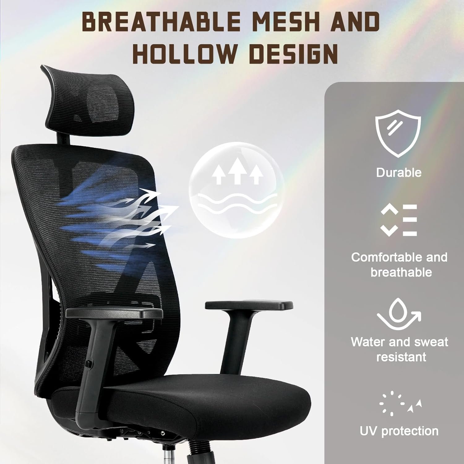 Durrafy Chaise Bureau, Fauteuil de Bureau avec Roullettes, Chaise de Bureau Ergonomique Appuie-Tête et Accoudoir Réglables, Maille Respirante, Support Lombaire Réglable, Roulement 150KG – Image 5