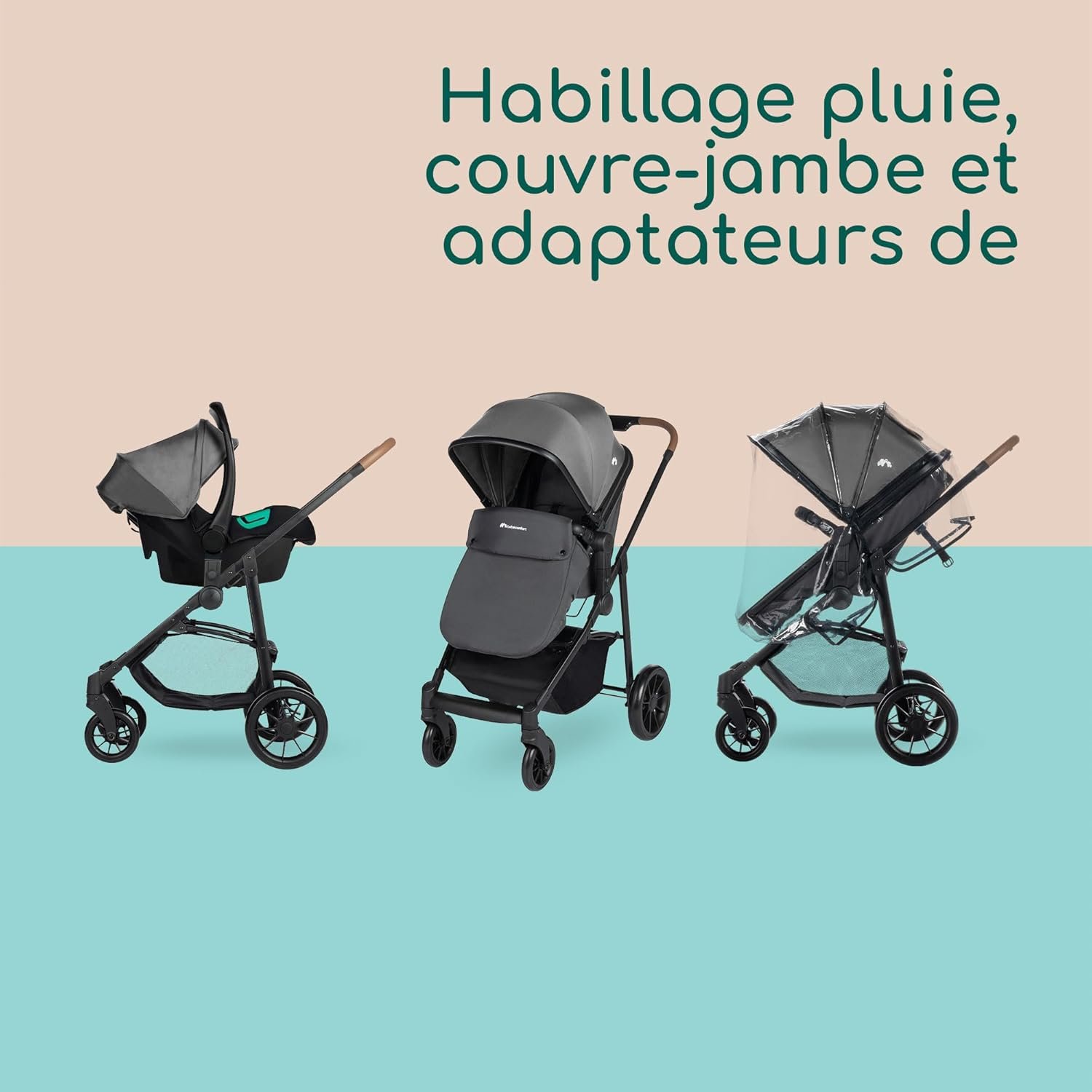 Bebeconfort Haze Trio, Poussette 3 en 1, 0-4 ans, 22 kg max, assise 2-en-1, poussette réversible et légère, siège auto bébé i-Size, pliage compact, panier spacieux, Tinted Stone – Image 7