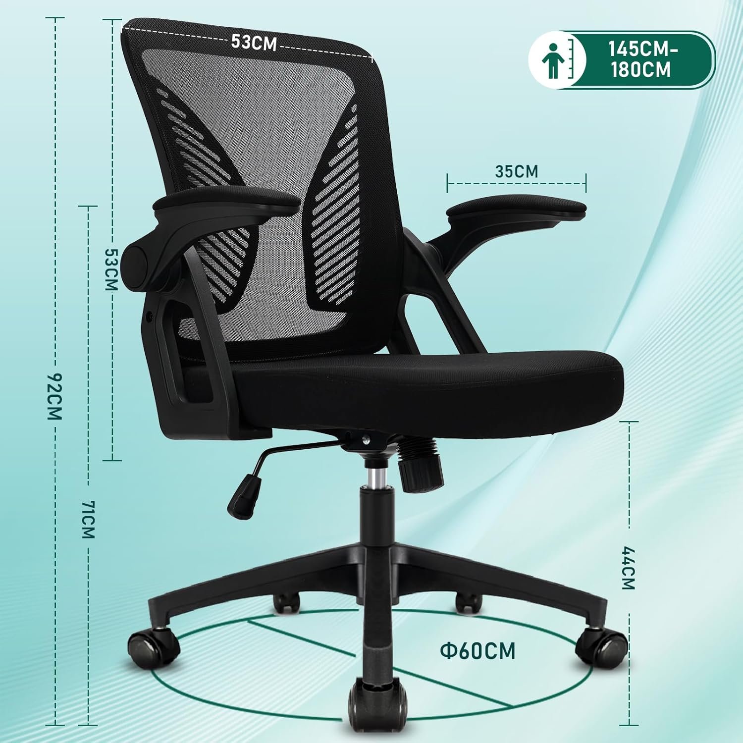 Milacyee Chaise de Bureau Ergonomique, Chaise de Bureau avec accoudoirs réglables, Soutien Lombaire, Réglable en Hauteur, Chaise de Bureau pivotante avec Dossier en Filet Respirant, Noir – Image 2