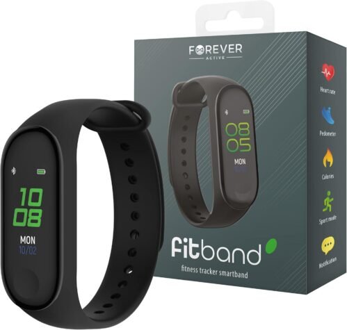 FOREVER Bracelet Montre Connectée SB-50 Fitband – Bracelet Connecté Femme Homme – Smart Fitness Tracker avec Podometre – Bracelet Cardiaque – Montre Calories Dépensées – Smartwatch iOS Android – Noir