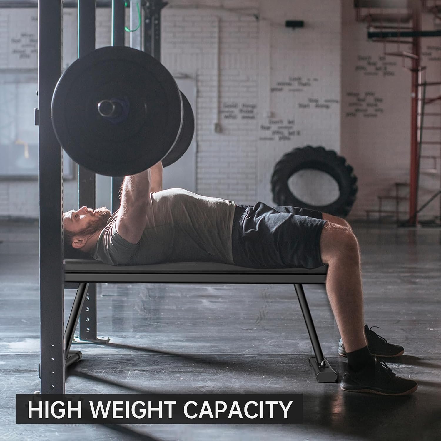 YAMO Banc plat, banc de musculation de 660 kg pour salle de sport à domicile, banc d'entraînement facile à assembler avec embouts de pieds réglables, banc de musculation multifonction pour – Image 8
