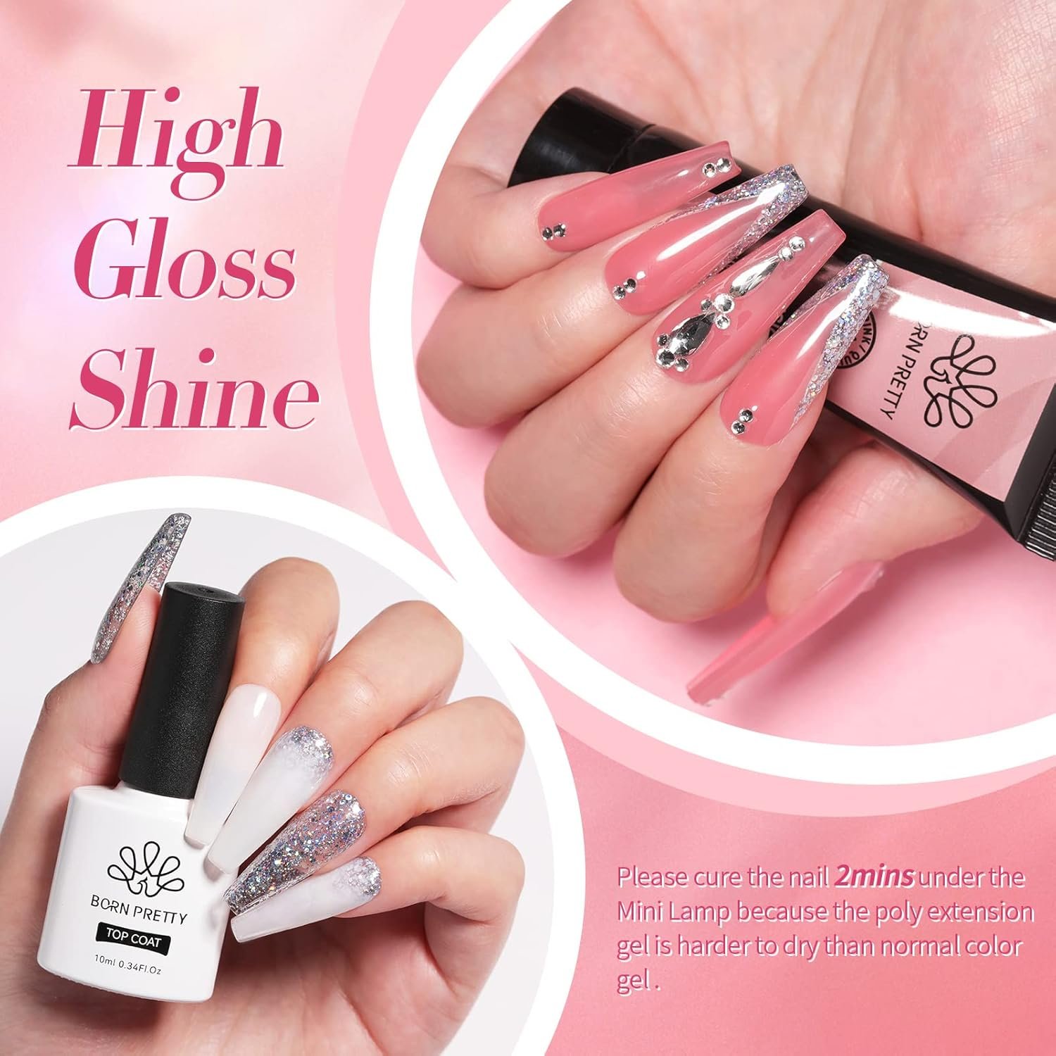 Ongle Gel Kit Complet avec Lampe 145PCS, 6 Couleurs Poly Extension Gel Nail Art Set, Rose Blanc Pailleté Vernis Semi Permanent, Base et Top Coat + Faux Ongles pour Nail Manucures Débutant Starter Kit – Image 7