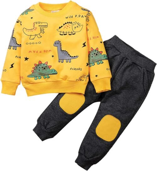 amropi Garçon Ensemble de Survêtement Dinosaure Imprimé Sweatshirt et Jogging Pantalons pour 1-6 Ans