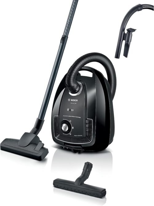 Bosch Electroménager Série 4, BGL38BA2H, aspirateur traîneau avec Sac, Compact et léger, Sac à poussière XL 4L, Filtre hygiénique PureAir Lavable, Rayon d’action 10 m, Noir