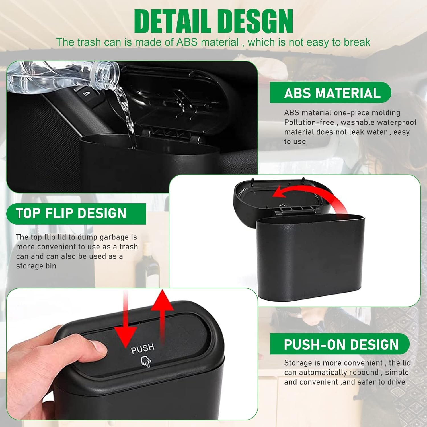 Poubelle de voiture - Avec 120 sacs poubelle de voiture - Petite poubelle multifonction avec couvercle - Boîte de rangement suspendue pour voiture, maison, bureau, cuisine – Image 3