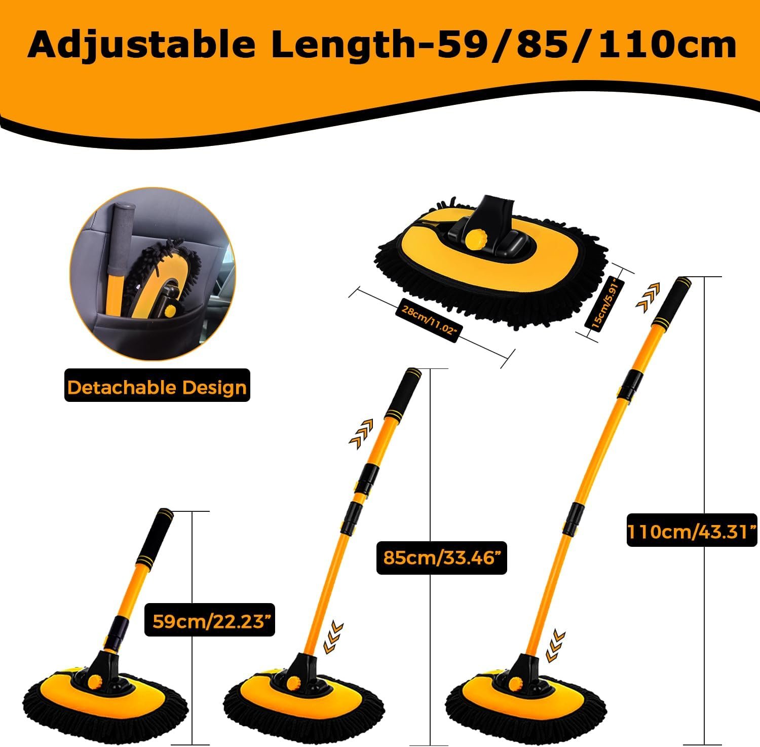 Courbé 15° Brosse Lavage Voiture Manche Telescopique 43" Balai Nettoyage Pinceaux Kit Detailing Camping Car Camion Accessoires Extérieur Intérieur Anti Rayure Wash Brush – Image 6