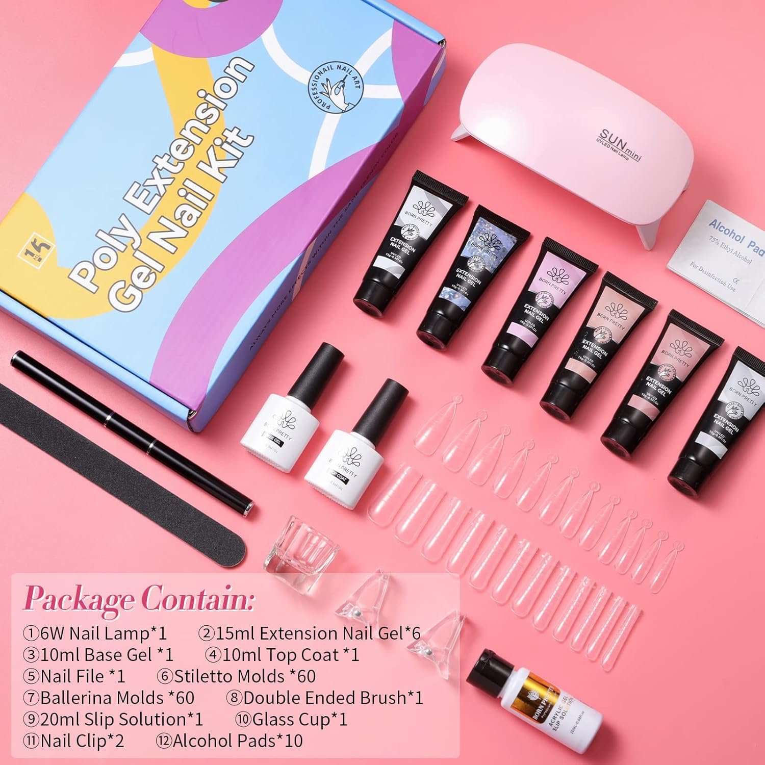 Ongle Gel Kit Complet avec Lampe 145PCS, 6 Couleurs Poly Extension Gel Nail Art Set, Rose Blanc Pailleté Vernis Semi Permanent, Base et Top Coat + Faux Ongles pour Nail Manucures Débutant Starter Kit – Image 8