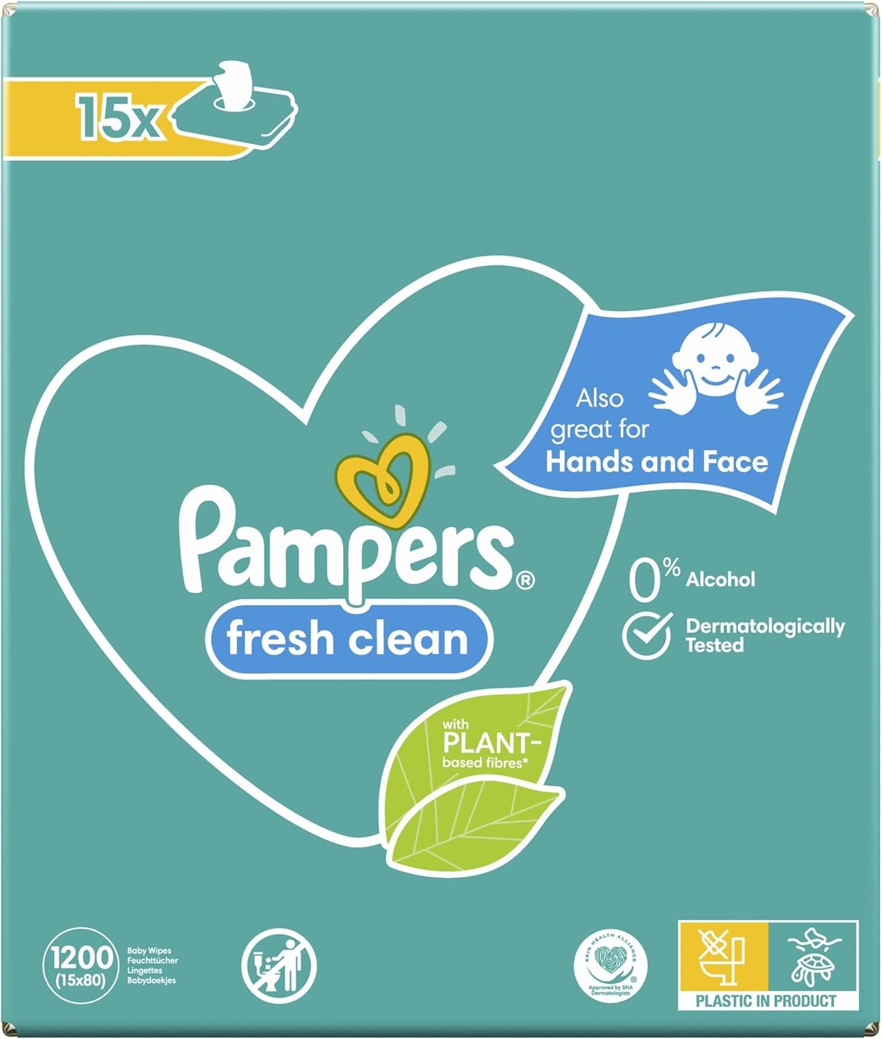 Pampers Fresh Clean, 1200 Lingettes pour Bébé (15x80), Sans Alcool, Aussi Pour Les Mains Et Le Visage – Image 11