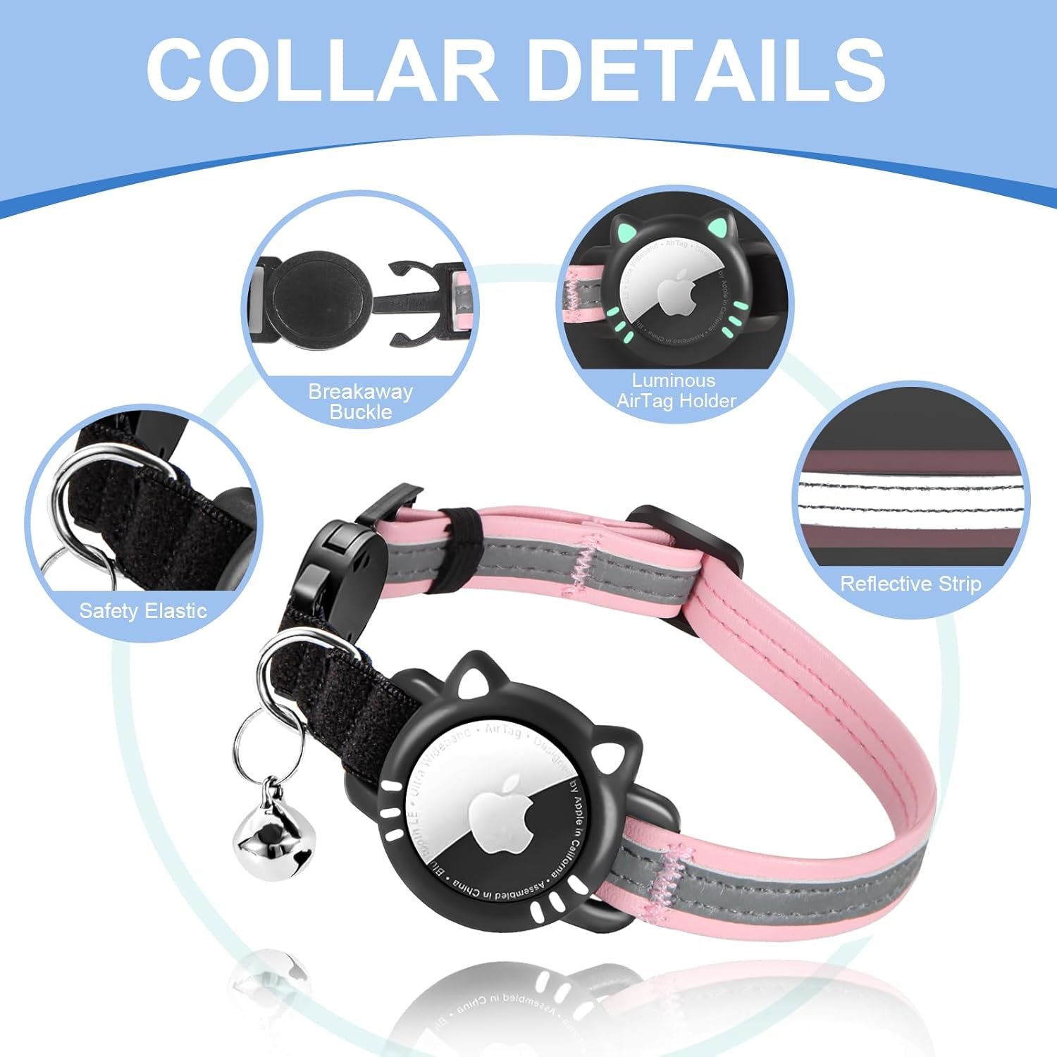 AgoumLux Collier Chat Airtag Compatible avec Apple Air Tag Réfléchissant avec Boucle de Sécurité Anti étranglement pour Chaton – Image 2
