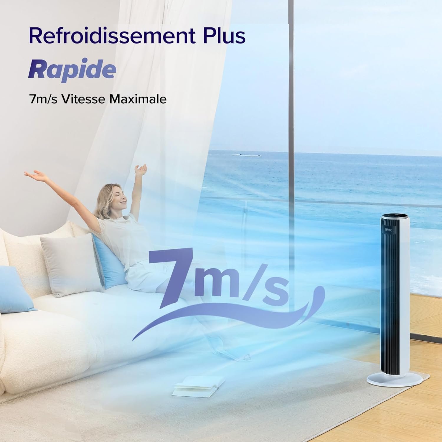 LEVOIT Ventilateur Colonne Silencieux 28dB, 5 Vitesses 4 Modes de Vent,Télécommande, Minuterie 12h, Oscillant à 90° avec 7m/s, 33W Économie, avec Mode Veille pour chambre – Image 2