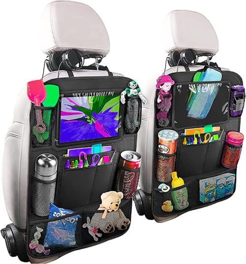 BillyBath Organisateur Voiture Enfant, 2PCS Rangement Voiture Auto Accessoire Voiture Interieur, Support pour Tablette Transparent 10 poches, Noir