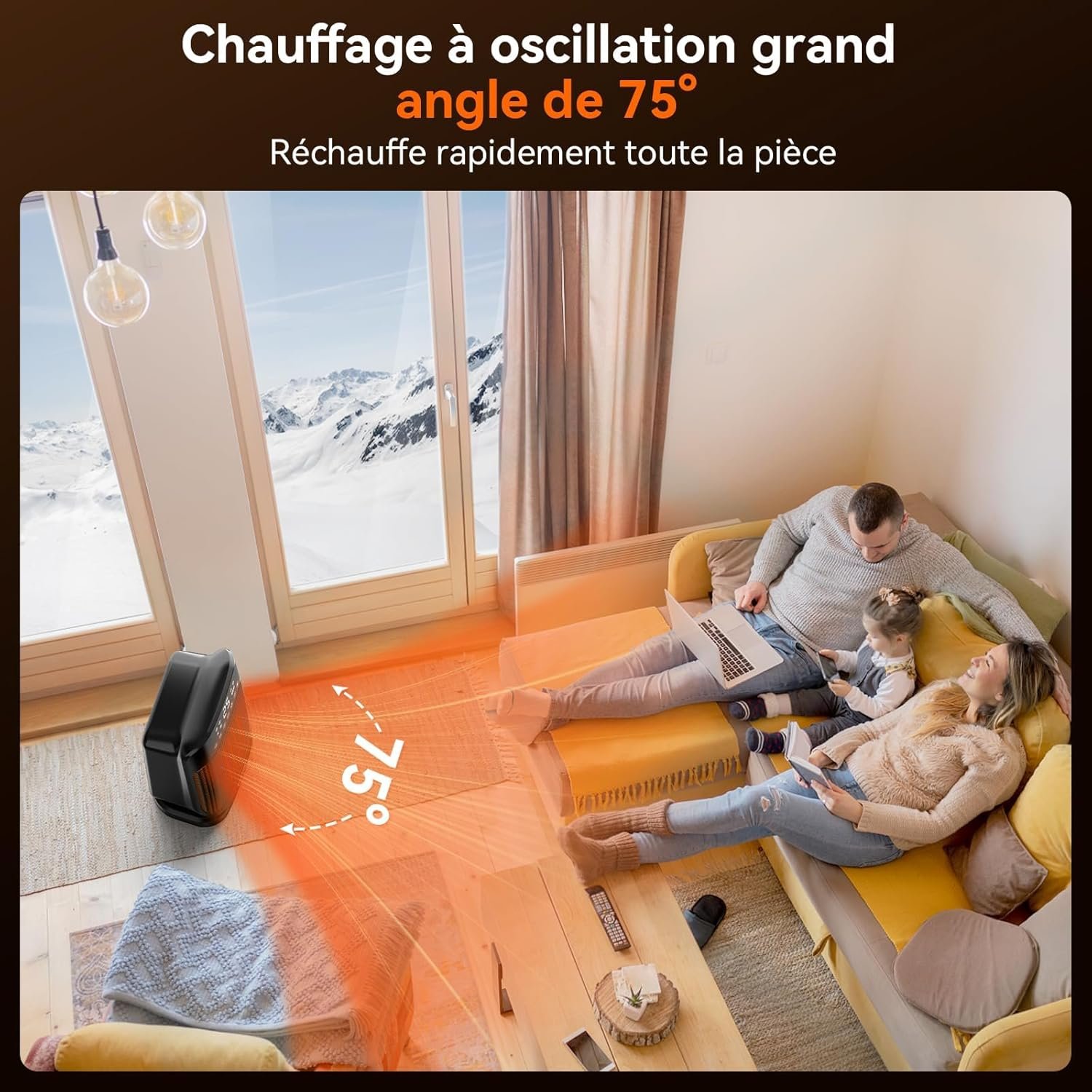 YASHE Chauffage d'appoint 1800W, Radiateur électrique en céramique PTC avec thermostat, minuterie 24h, télécommande, oscillant 75°, protection anti-surchauffe et anti-basculement, mode ECO – Image 5
