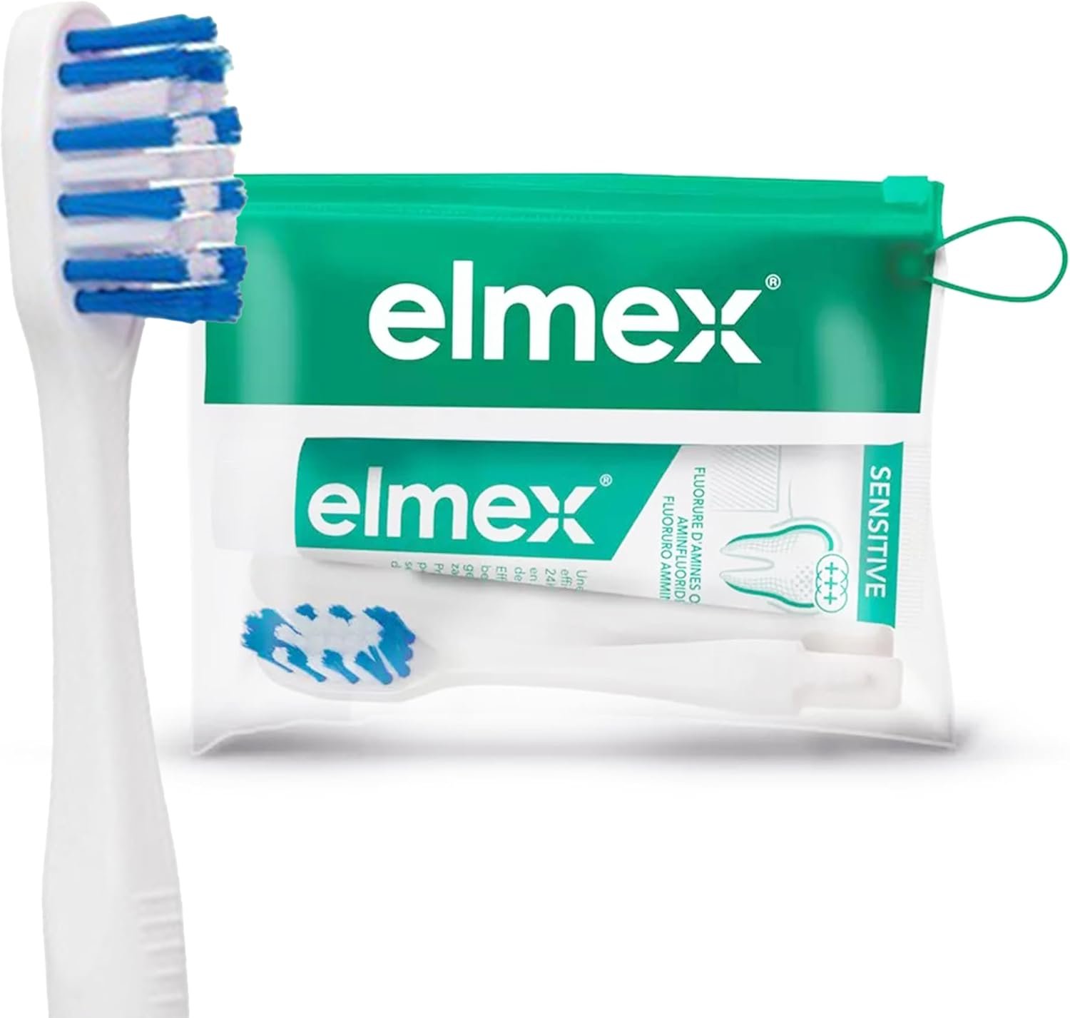 elmex Sensitive Kit Dentifrice Voyage pour Dents Sensibles, Brosse à Dents Souple, Dentifrice Gencives Sensibles 12ml, Compact et Pratique