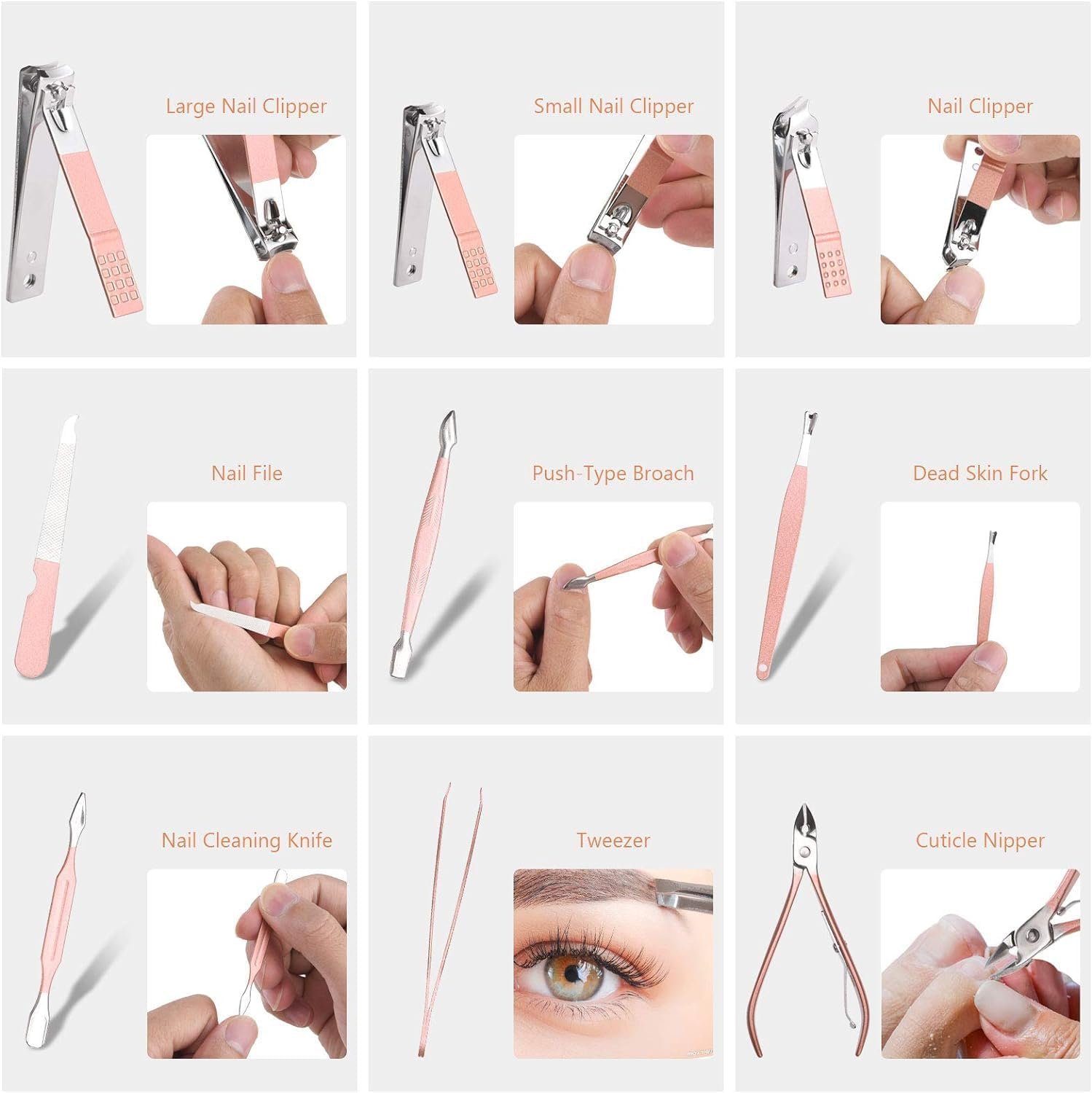 URAQT Kit Manucre Pedicure, 18pcs Ensemble de Coupe-Ongles Professionnel, Coupe-Cuticule en Acier Inoxydable, Kit de Manucure de Pédicure avec Boîte de Voyage et Maison Exquise (Or Rose) – Image 5