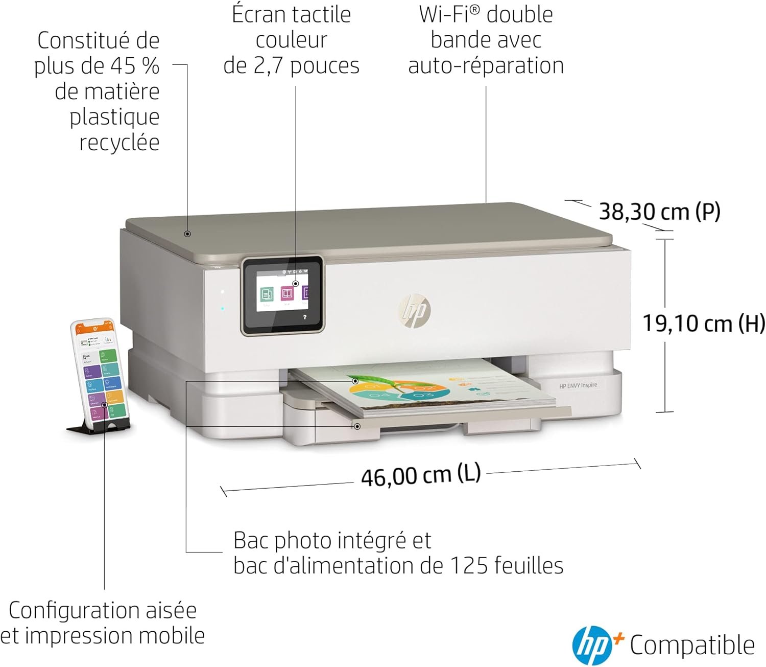 HP Envy Inspire 7220e Imprimante Tout en Un - Jet d'encre Couleur – 3 Mois d'Instant Ink Inclus (Photocopie, Scan, Impression, Photo, A4, Recto/Verso, WiFi) – Image 3