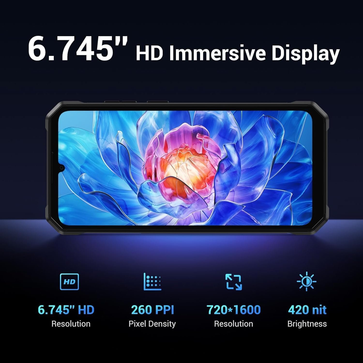 FOSSiBOT F105 Smartphone Incassable Android 14, 6.745" HD+ écran Smartphone Etanche, 10300mAh Telephone Portable Incassable, 12Go(4+8)+64Go/128Go Extensible, 20MP+8MP/4G-Dual SIM/OTG/GPS/Face ID – Image 2