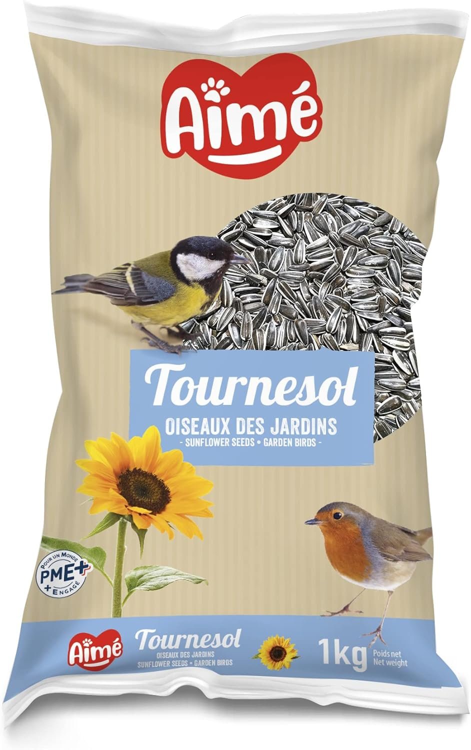 Aime - Nourriture pour oiseaux - Graines pour oiseaux du ciel et de Jardin - Graines de tournesol - Nourriture Respectueuse de l'environnement - Sac de 1 Kg