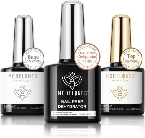 Modelones Base et Top Coat Nail Prep Déshydratation Kit Primer Complet pour Gel Construction Ongle UV Acrylique Polygel Faux Ongles Gel Vernis, Nail Art, Manucure Kit
