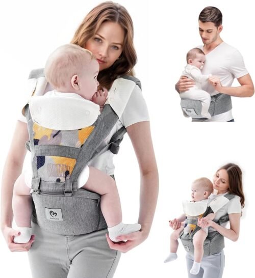 Porte Bébé, Bellababy Siège de Hanche Multifonction pour 3 à 36 mois, 6 en 1 Façons de Transporter, Toutes Saisons, Taille Réglable, Parfait pour Faire du Shopping en Voyage (Gris)