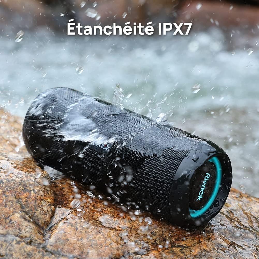 RIENOK Enceinte Portable Bluetooth aux Basses Renforcées, 30H, Bluetooth 5.3, 30W Enceinte Puissante, IPX7, AUX, TF Carte, pour Fêtes/Voyage/Extérieur, Noir – Image 4