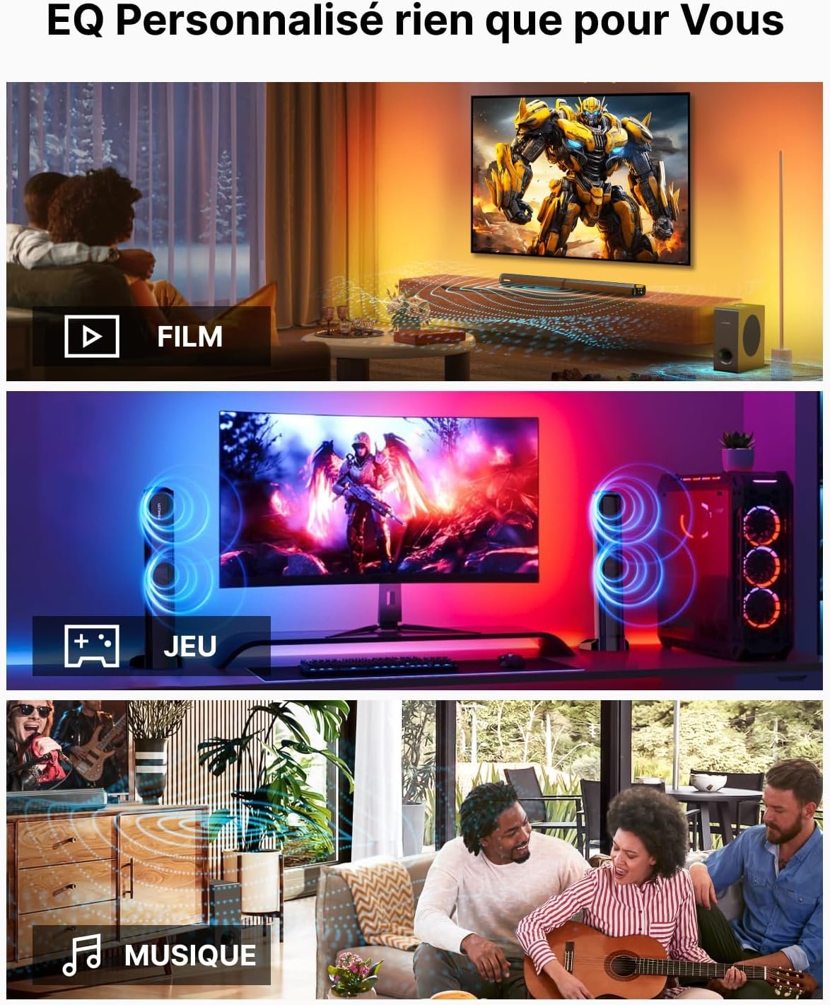 ULTIMEA 4.1 Dolby Atmos Barre de Son TV, 2-in-1 Bluetooth 5.3 Barre de Son avec Subwoofer, 280W Puissance Crête, 3 Modes d'EQ Barres de Son, Boost de Basse, HDMI in/eARC, Apollo S60 Détachable Série – Image 7