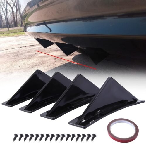 JMTBNO 4 Pièces Aileron de Pare-chocs Arrière de Voiture Universel Brillant Noir Auto Pare-chocs Arrière Lèvre Diffuseur Spoiler de Requin Arrière Forme Arquée Séparateur Accessoires