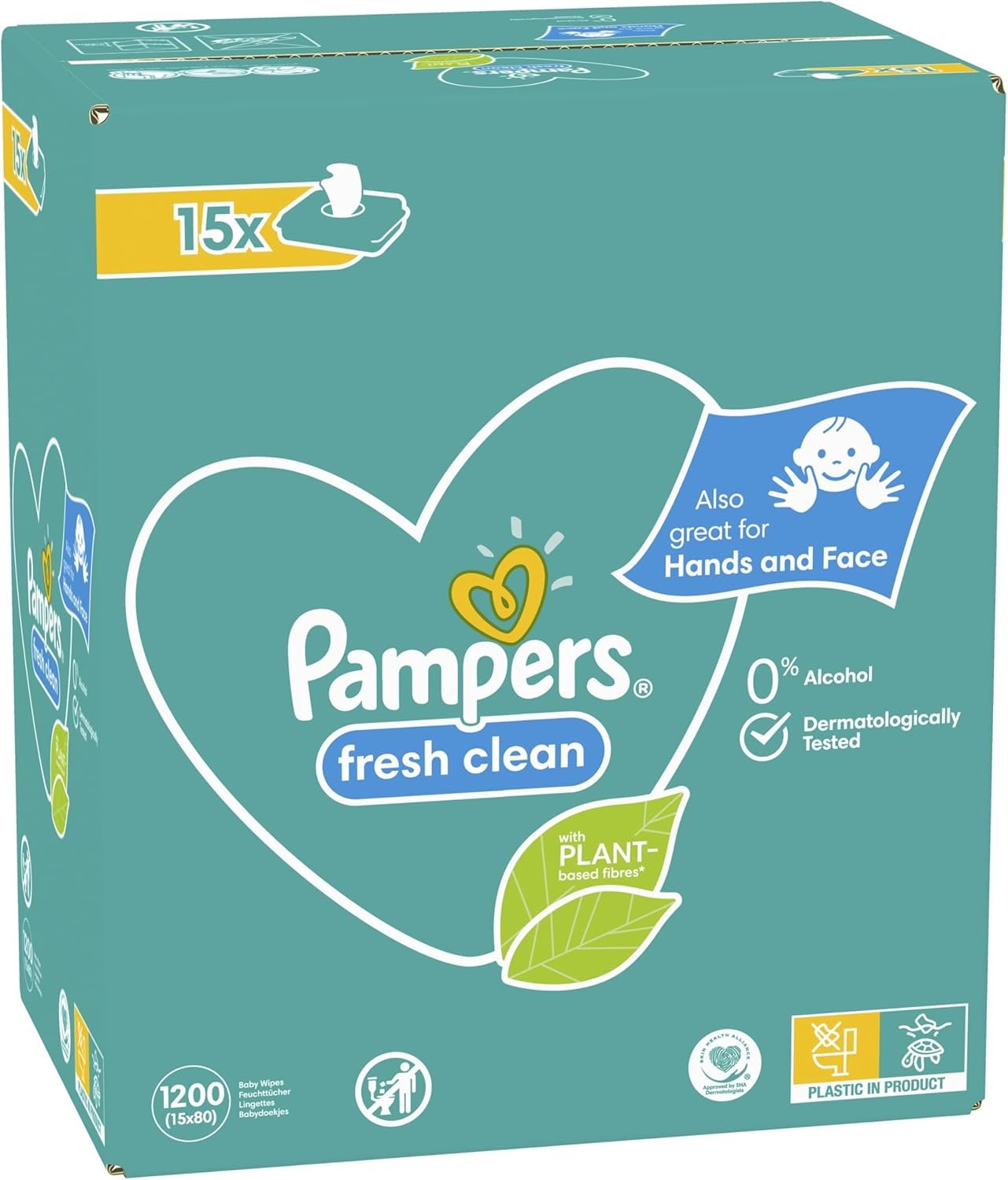 Pampers Fresh Clean, 1200 Lingettes pour Bébé (15x80), Sans Alcool, Aussi Pour Les Mains Et Le Visage – Image 12
