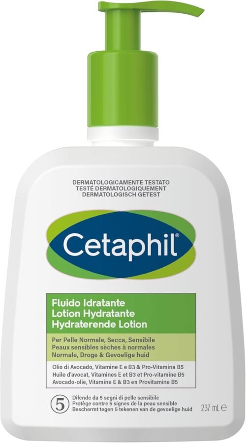 Cetaphil lotion hydratante, 237ml, lotion hydratante visage et corps, pour peaux sensibles sèches à normales, à base de Niacinamide, Panthénol et de la glycérine, sans Paraben