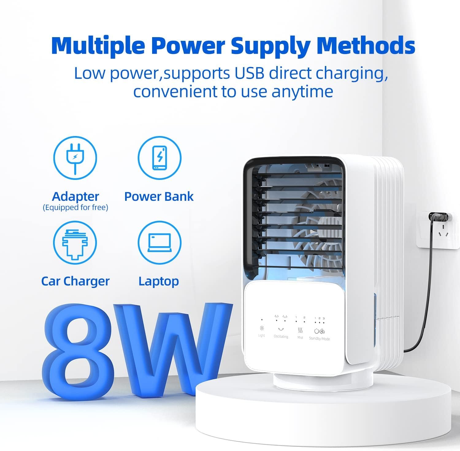 OMISOON Climatiseur Portable, Climatiseur Mobile Silencieux 4 en 1, 120° Oscillation, Refroidisseur d'air de 700 ml, 3 Vitesses, 2 Modes de Brumisation, Mini Climatiseur Adapté à la Coucher, Bureau – Image 8