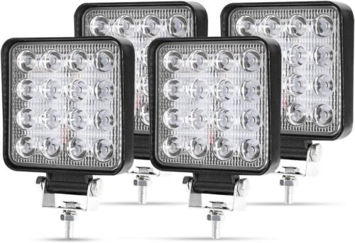 Kraumi 4 X 48W Phare de Travail à led, Projecteur Carré 12V 24V Phares Longue Portee led IP67 Spot Flood Lumière de recul pour Voiture Camion Tracteur SUV Bateau(4 PCS)