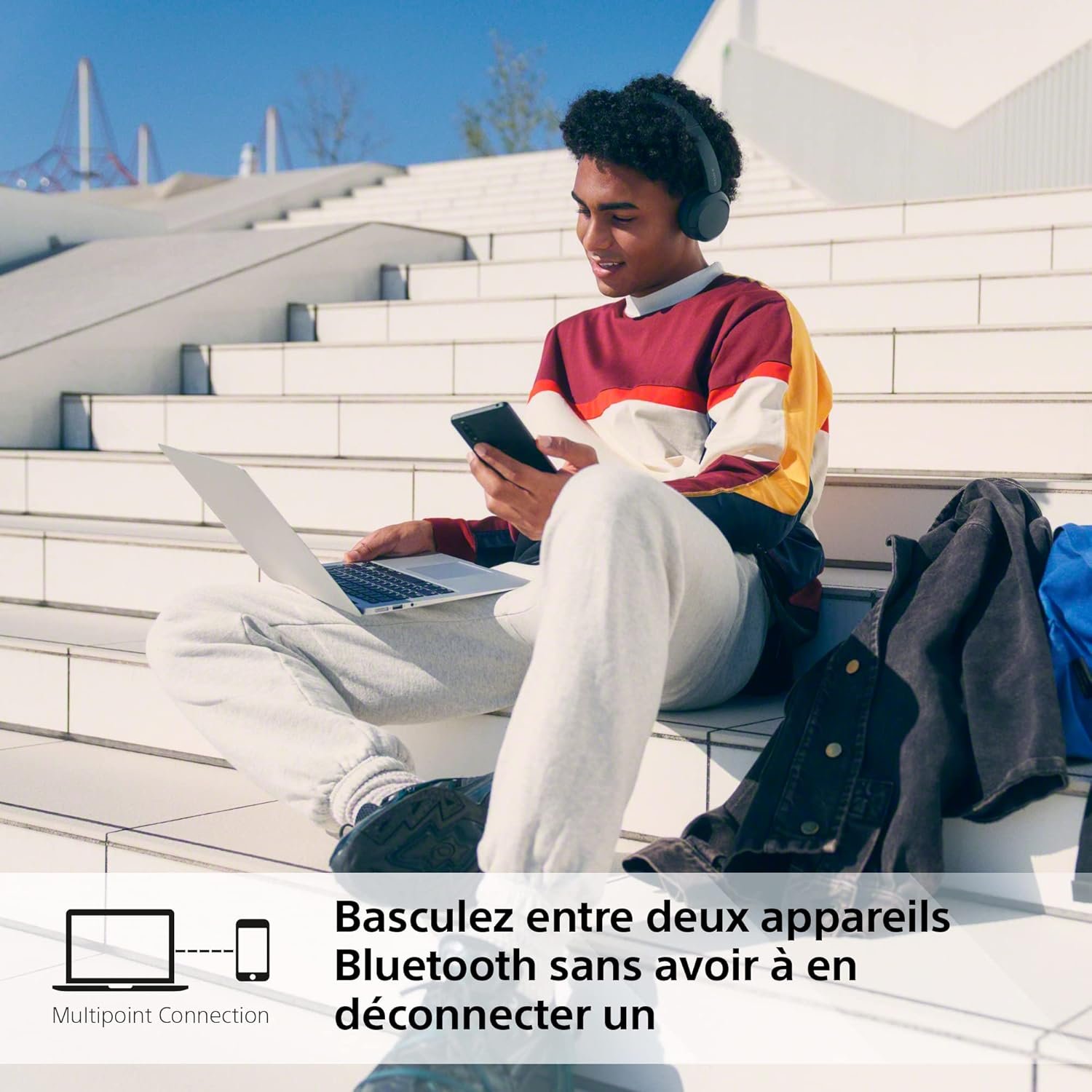 Sony WH-CH520 - Casque Bluetooth sans Fil, Multipoint, Micro intégré - jusqu'à 50 Heures d'autonomie et Charge Rapide - Noir – Image 10