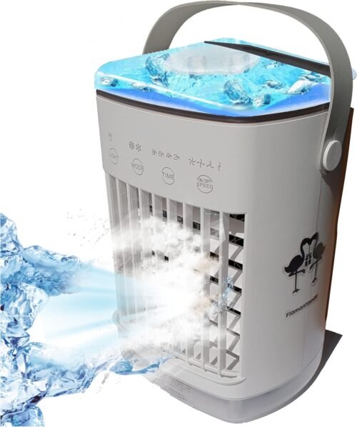 COOLI FRAIS Climatiseur Mobile Sans Evacuation, Clim’ Tactile 2024 USB Type-C Portable, Double Reservoir Eau + Glace 700mL, 4 Vitesses / 2 modes de refroidissement (fraîcheur & brouillard), Silencieux