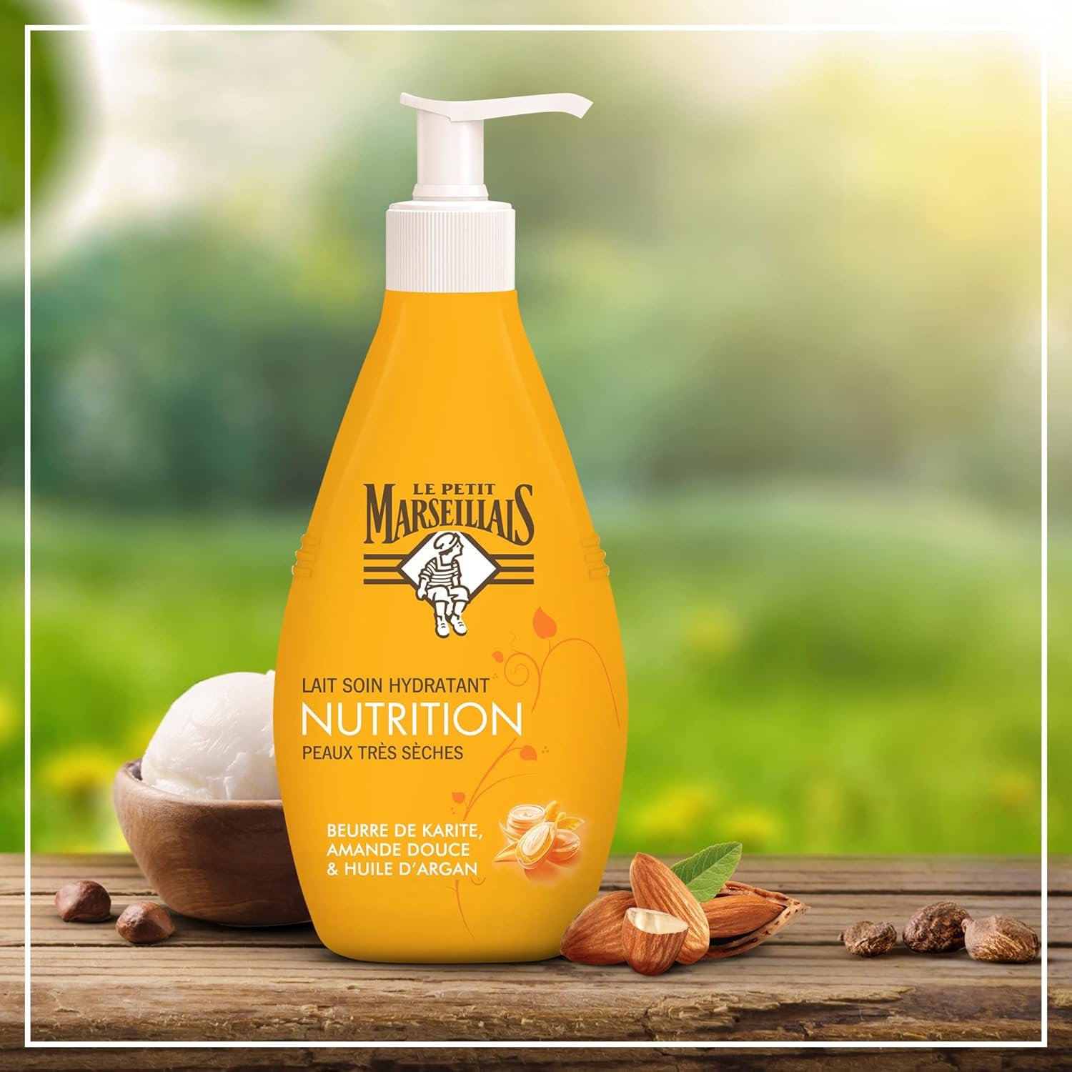 Le Petit Marseillais | Lait Soin Hydratant Nutrition Peaux Très Sèches (flacon-pompe de 250 ml) – Lait corps au beurre de karité, amande douce et huile d'argan – 24 h de confort cutané – Image 7