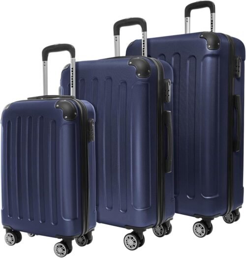 TRVLMORE Set Valise Rigide – Lot Valise – 3 Set de Valise de Voyage – Set Valises Rigides 4 roulettes – Luggage – Set 3 Valises – Ensemble Valise – Suitcase Set – Bleu