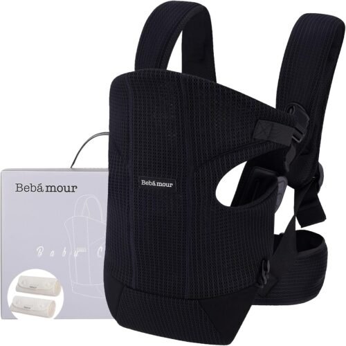 Bebamour porte-bébé avant et arrière porte-bébé avec 2 bavoirs épaules,Black