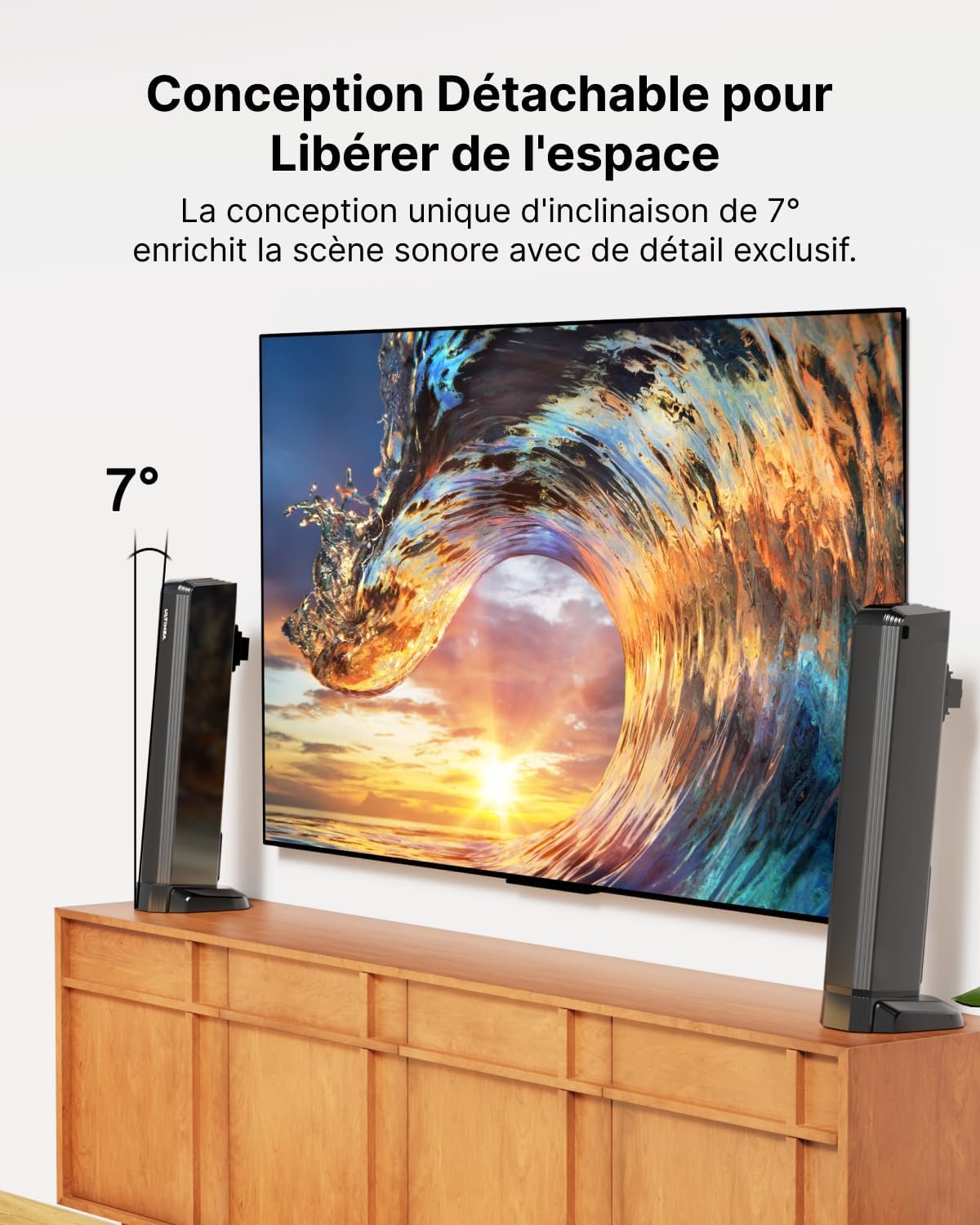 ULTIMEA 4.1 Dolby Atmos Barre de Son TV, 2-in-1 Bluetooth 5.3 Barre de Son avec Subwoofer, 280W Puissance Crête, 3 Modes d'EQ Barres de Son, Boost de Basse, HDMI in/eARC, Apollo S60 Détachable Série – Image 5