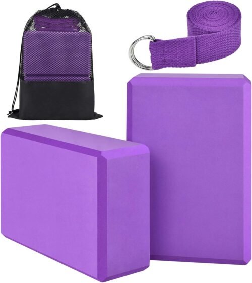 Brique Yoga Lot 2 Bloc Yoga Block Brique de Yoga Blocks Briques Kit Yoga Accessoires Avec Sangle et Sac de Yoga 【Lot de 4 Pièces】