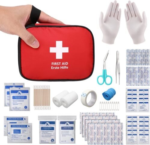 HONYAO Mini Trousse Premier Secours 90 Pièces, Petite Trousse à Pharmacie, Kit Premier Secours pour Voiture Maison Lieu de Travail Voyage Camping Randonnée et Sports en Plein Air