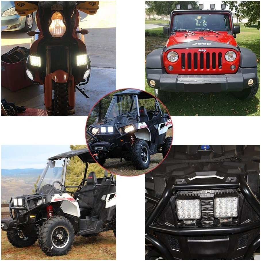 Kraumi 4 X 48W Phare de Travail à led, Projecteur Carré 12V 24V Phares Longue Portee led IP67 Spot Flood Lumière de recul pour Voiture Camion Tracteur SUV Bateau(4 PCS) – Image 3