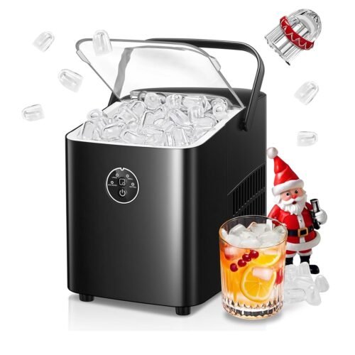 FOHERE Machine à Glaçons, 14kg en 24h, 8 Glaçons en 8 Minutes, avec 2 Tailles de Glaçons, Autonettoyante, Ice Maker sur Comptoir avec Poignée, pour la Maison/Cuisine/Camping/Bar