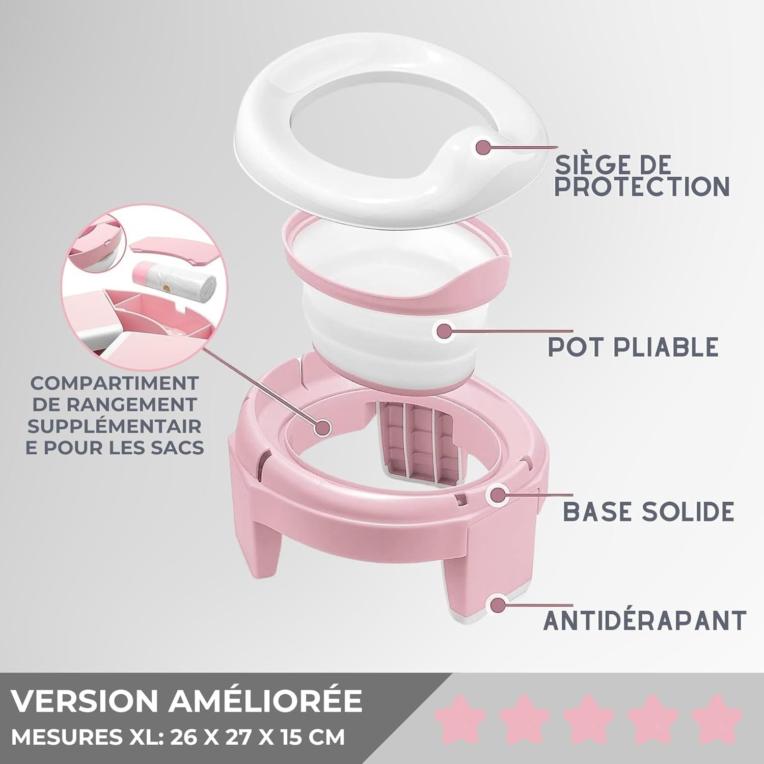 HuBorns - Pot Bebe Toilette Portable, Pot Pliable Enfant Voyage, Petit Pot Bébé Wc Facile à Transporter, Rehausseur Toilette Bebe pour l'Apprentissage des Toilettes – Image 2