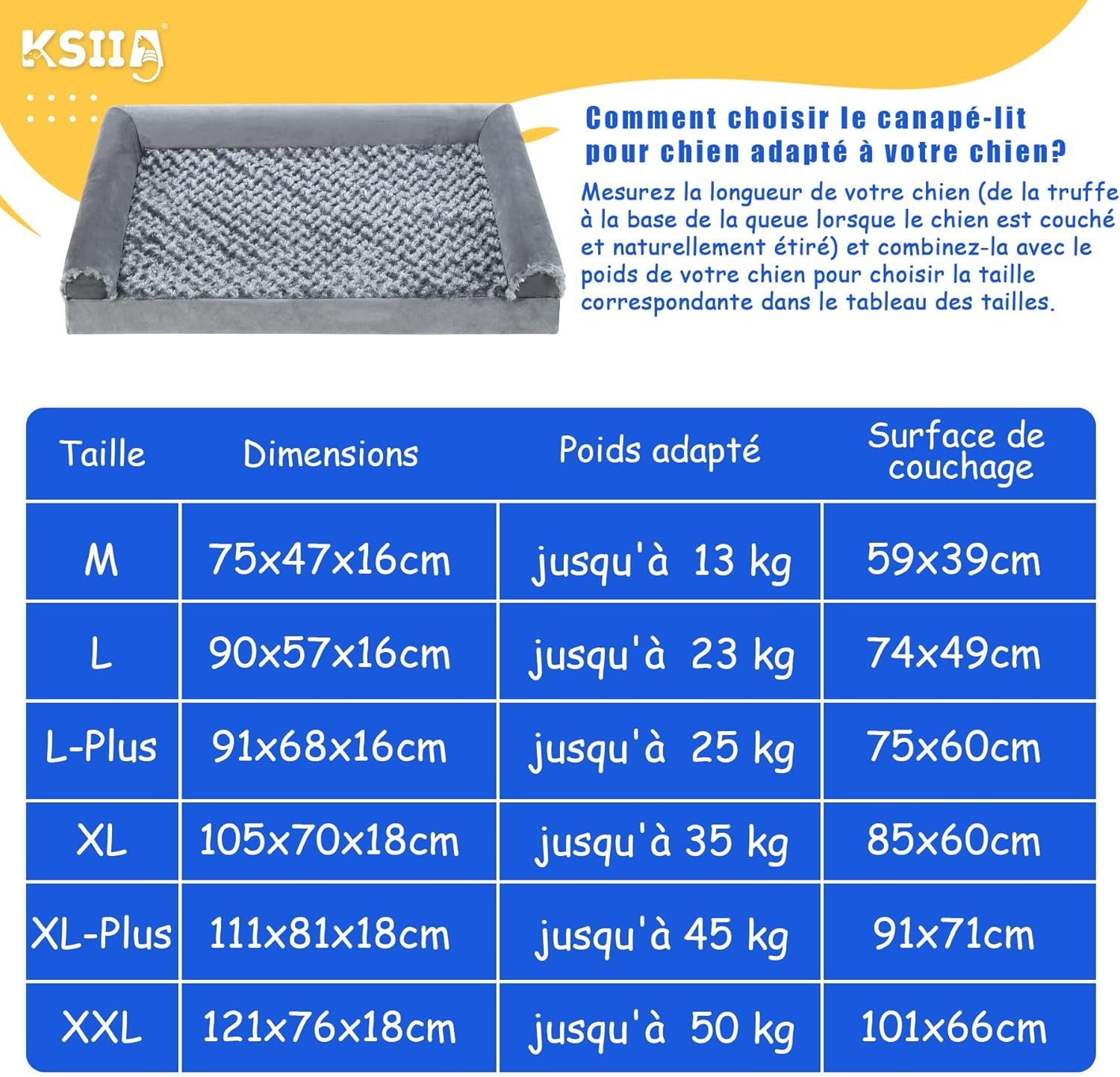 KSIIA Panier Chien Grande Taille, 105x70x18cm, Orthopedique Canapé pour Chien XL, Lit pour Chien Housse Dehoussable et Lavable, Gris – Image 4