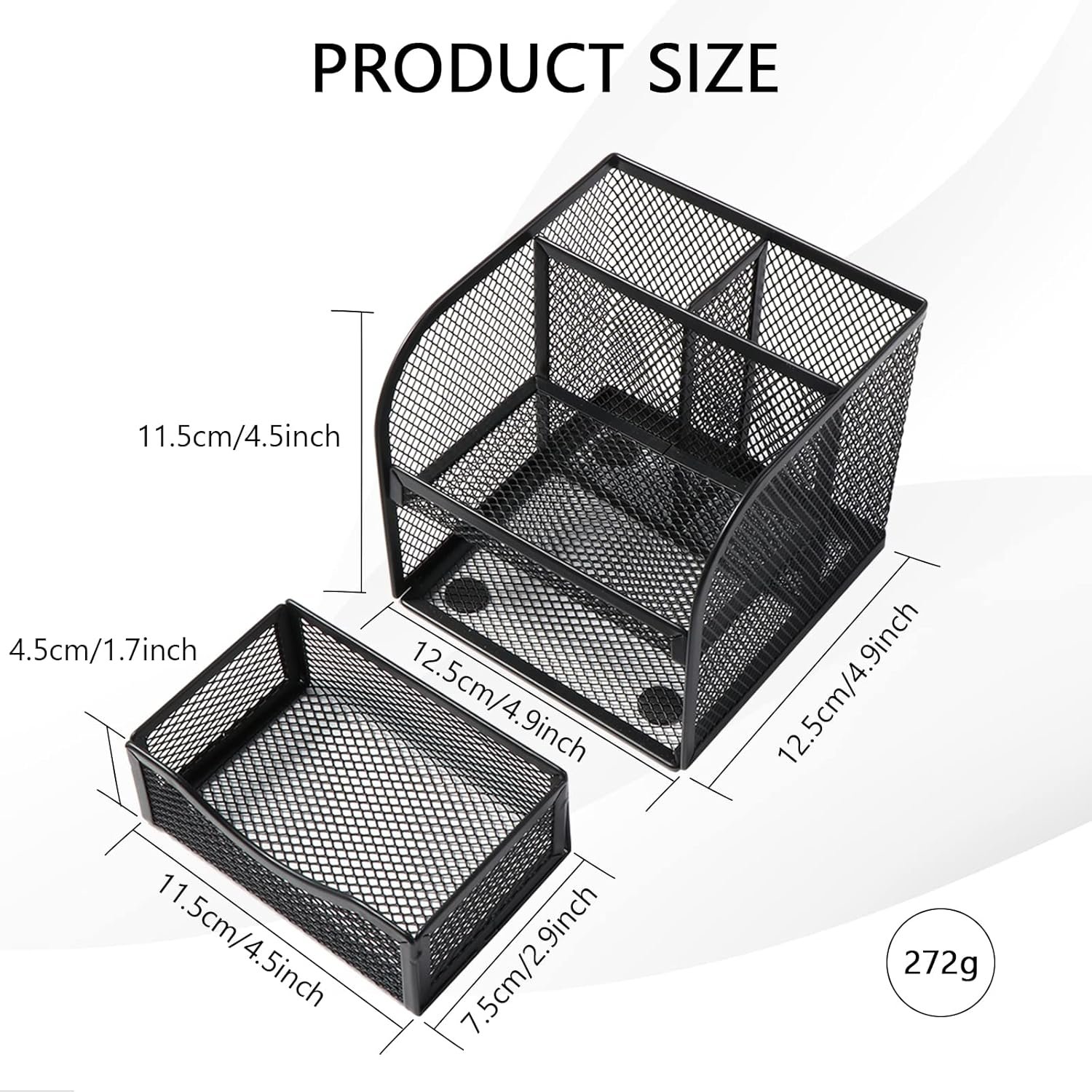 Vinabo Rangement Bureau, Organisateur de Bureau en Filet MéTallique, Pot a Crayon Bureau avec 4 Compartiments de Tri, Porte Stylo Peu Encombrant avec Tiroir Coulissant pour Papeterie, Maison, école – Image 2