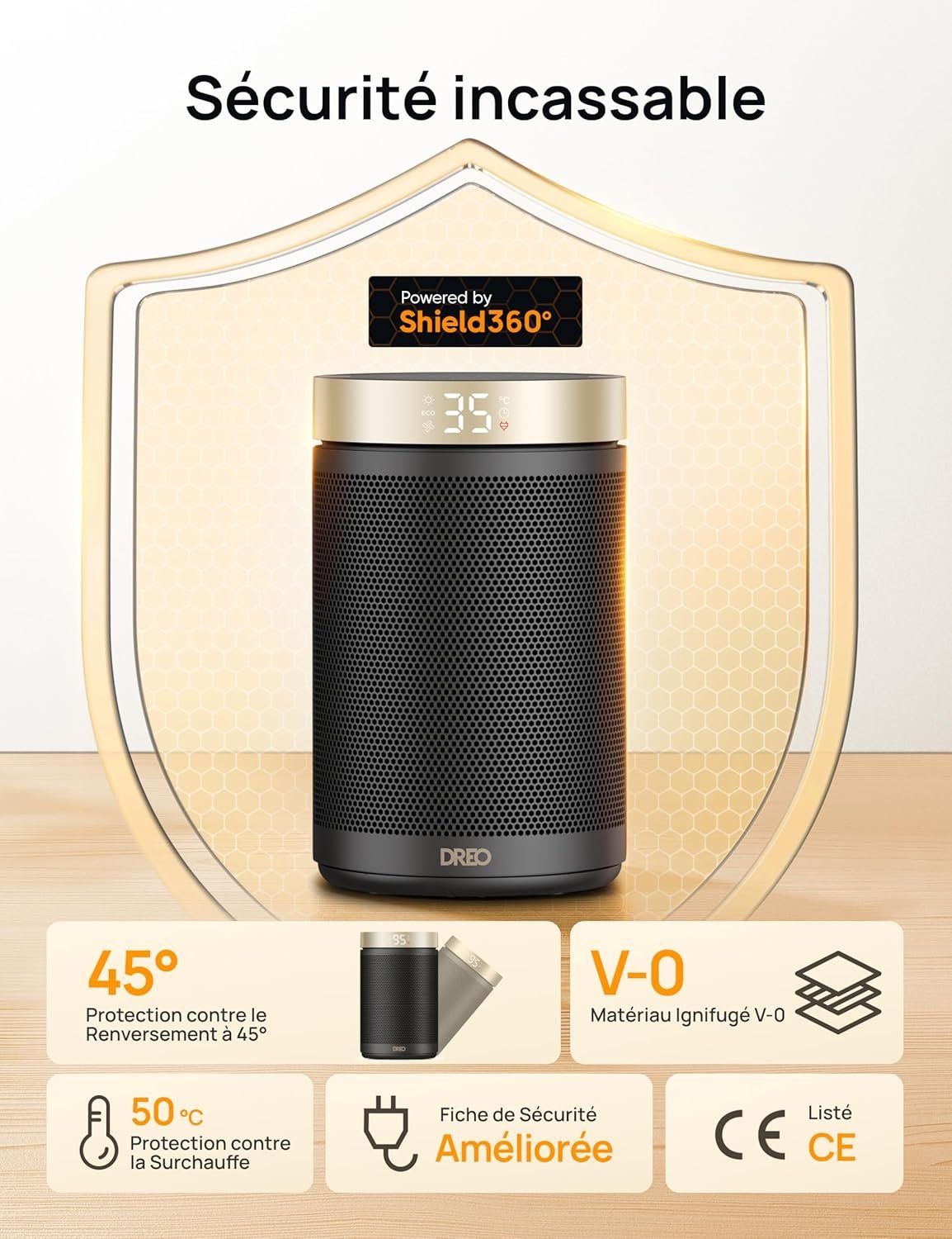 Dreo Chauffage d'appoint, chauffage electrique soufflant economique avec thermostat, minuterie 1-12H, mode éco, chauffage céramique PTC rapide de 1500 W en toute sécurité, Atom 316 – Image 5