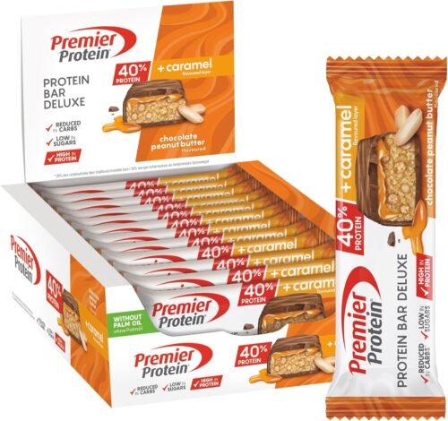Premier Protein Bar Deluxe Chocolate Peanut Butter 12x50g – Haute teneur en protéines + Hydrates de carbone réduits + Sans huile de palme