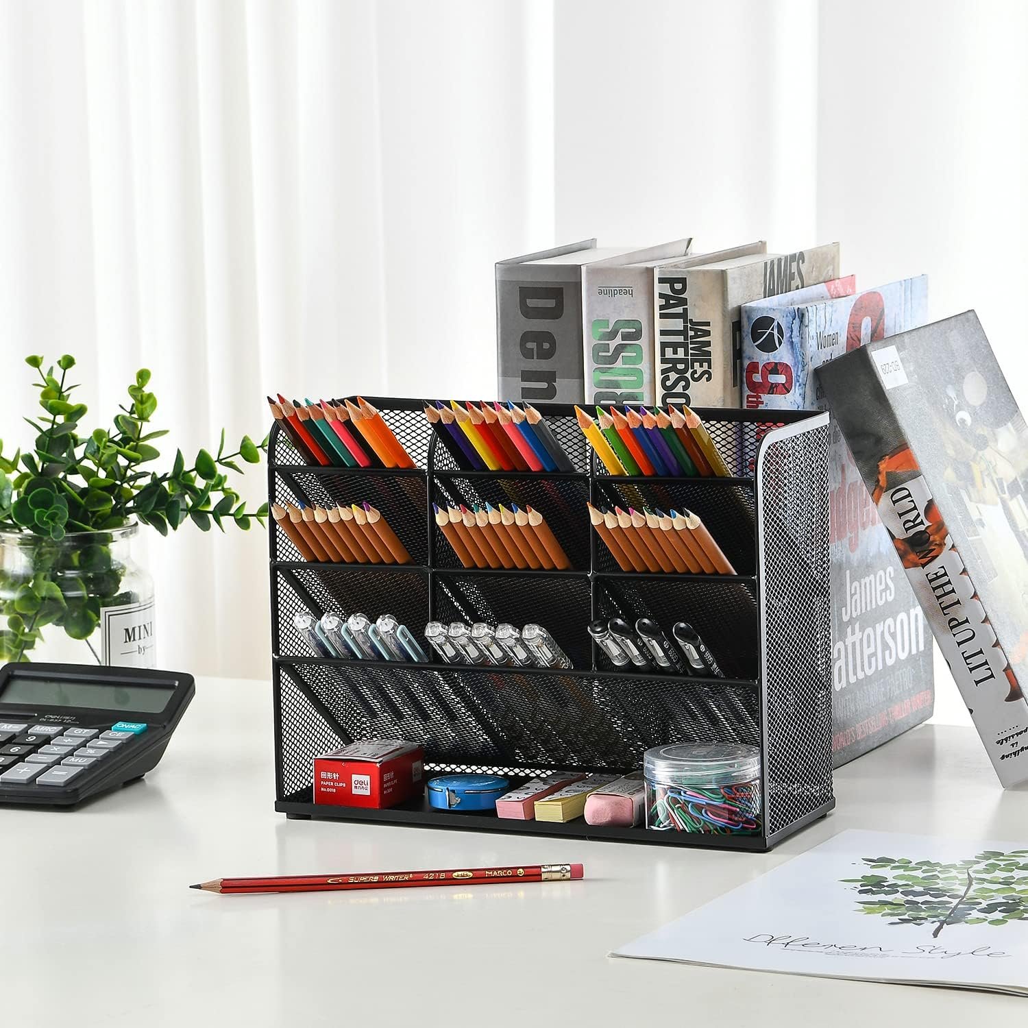 Marbrasse Organiseur de Bureau en Maille, Porte-Stylo Multifonctionnel, Organisateur pour Bureau, Organisateur Stationnaire de Bureau, Support de Rangement pour Fournitures de Bureau à Domicile (Noir) – Image 3