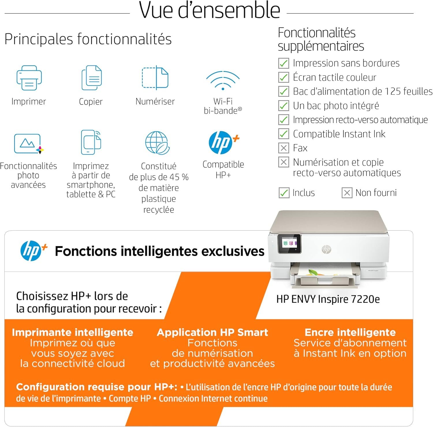 HP Envy Inspire 7220e Imprimante Tout en Un - Jet d'encre Couleur – 3 Mois d'Instant Ink Inclus (Photocopie, Scan, Impression, Photo, A4, Recto/Verso, WiFi) – Image 2