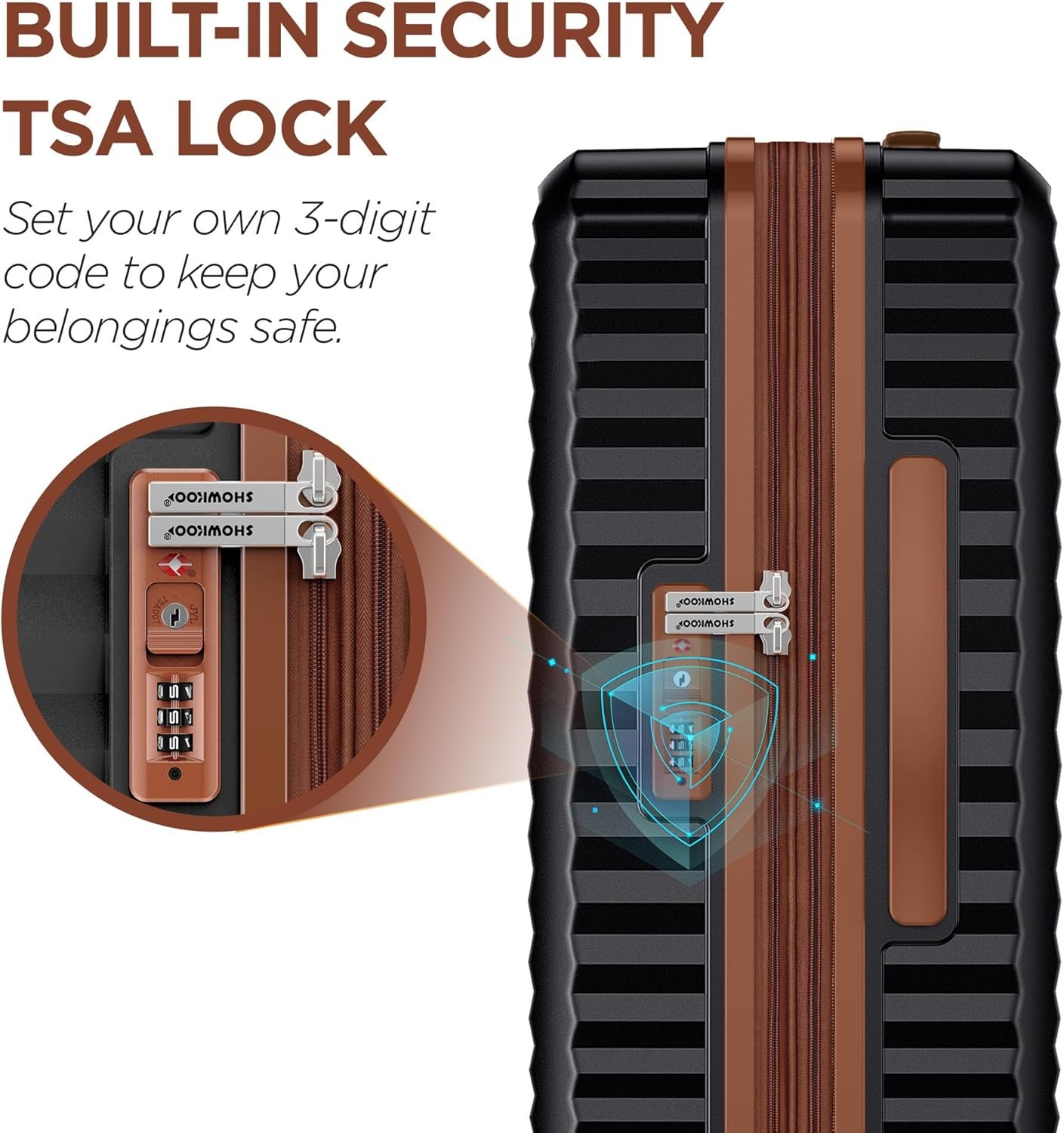 SHOWKOO Set Valise 3 de Voyage Rigide Cabine Extensible 100% PC Grande Taille Sets de Bagages à 360° roulettes Pivotantes Silencieuses et Serrure TSA (M L XL-Noir Élégant) – Image 7