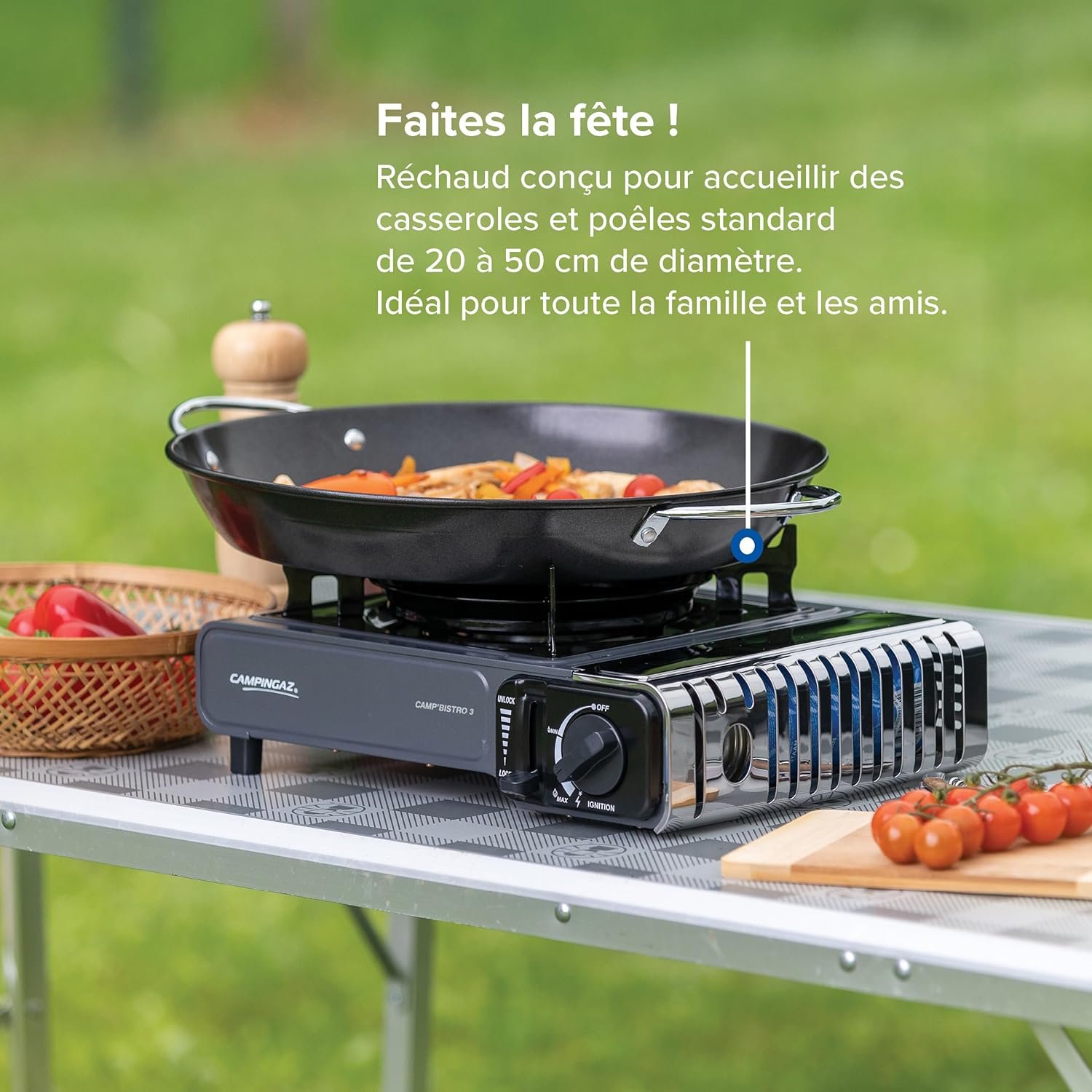 CAMPINGAZ Camp Bistro 3 Réchaud à Gaz, 1 Feu, Réchaud de Camping, Puissance 2200 W, Réchaud Extérieur Compact, avec Mallette pour Un Transport Facile, Noir – Image 2